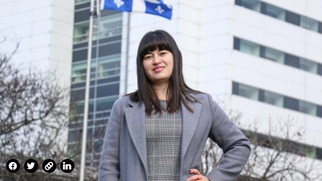 Johana Botero, y al fondo se aprecia el Hospital San Jacinto de la ciudad de Quebec. (Foto: Enfermeras Canadá)